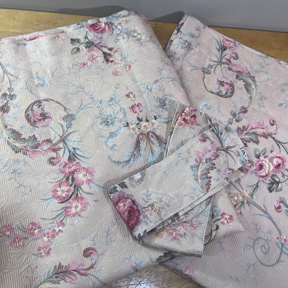 Vtg JCPenney Home Collection Tan Floral Jacquard Lined Curtain Panels 40x86 2pc